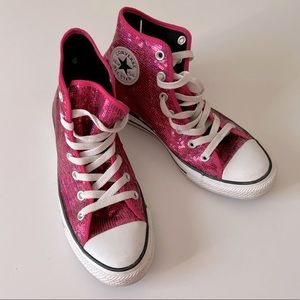 Converse All Star Hi Top - Hot Pink Sequin - sz 8 - Preowned